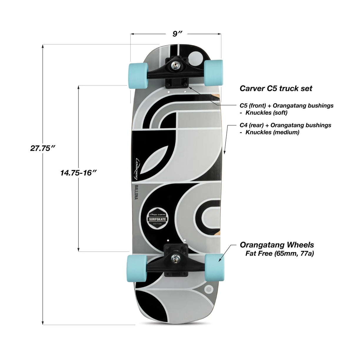 Komplett-Surfskate Loaded Surfskate Loaded Ballona Orca C5 27.75